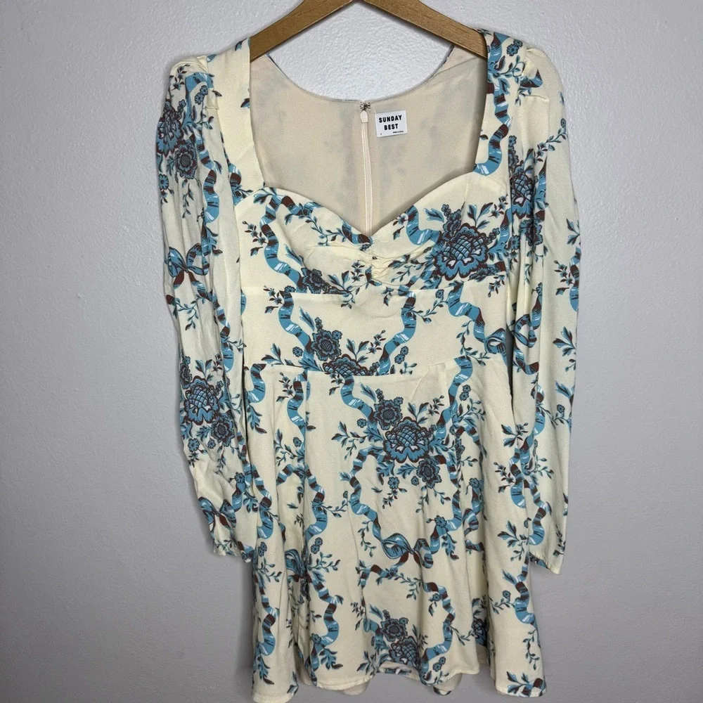 Sunday Best Womens Babydoll Dress Square Neck Long Sleeve Floral Multicolor - Picture 2 of 13